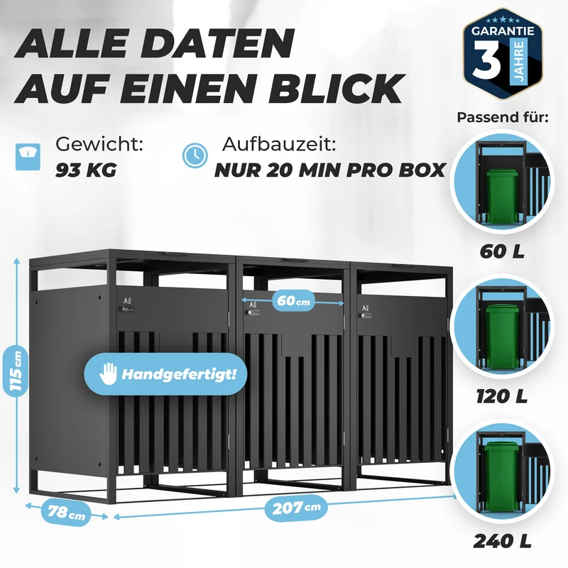 ALLSHELF Mülltonnenbox Metalldesign wetterfest & langlebig