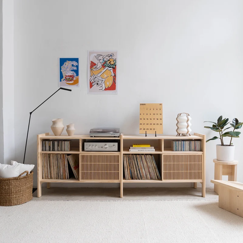 Mesquida medium sideboard in solid wood for vinyl records 2 doors 201 cm
