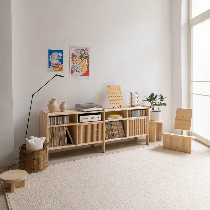 Mesquida medium sideboard in solid wood for vinyl records 2 doors 201 cm