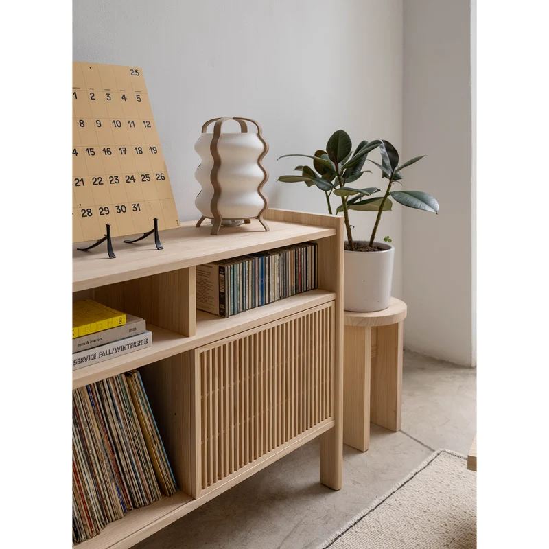 Mesquida medium sideboard in solid wood for vinyl records 2 doors 201 cm