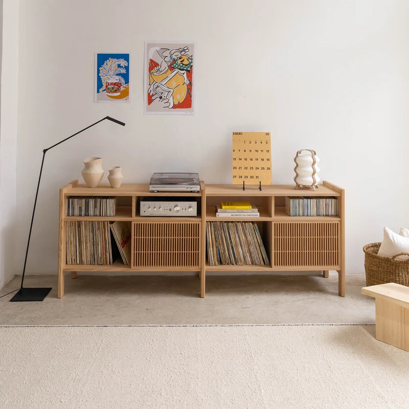 Mesquida medium sideboard in solid wood for vinyl records 2 doors 201 cm