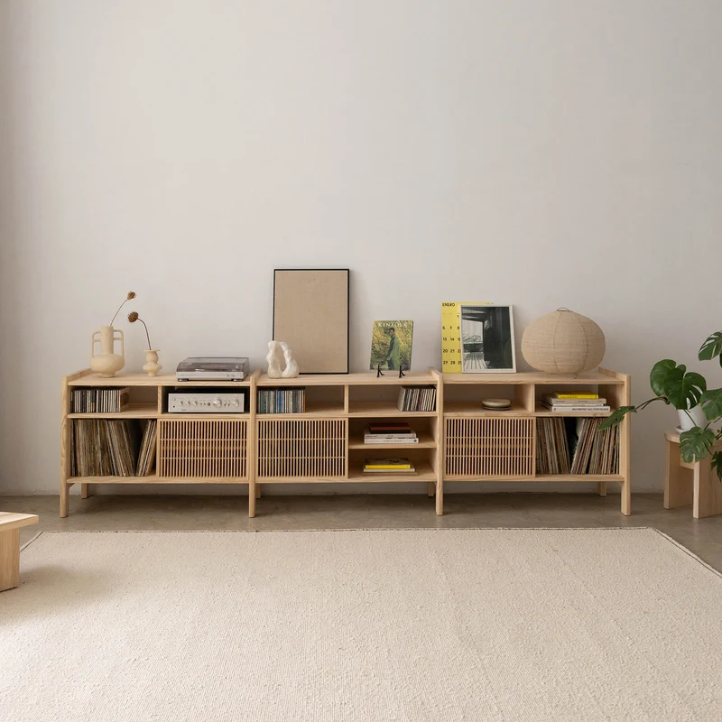 Mesquida large sideboard in solid wood for vinyl records 3 doors 301 cm