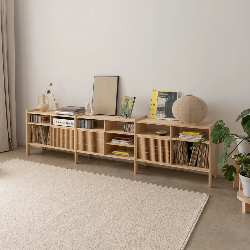 Mesquida large sideboard in solid wood for vinyl records 3 doors 301 cm