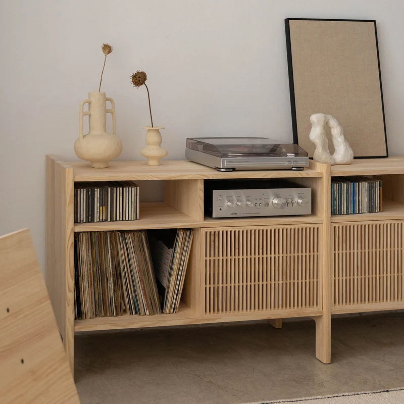 Mesquida large sideboard in solid wood for vinyl records 3 doors 301 cm