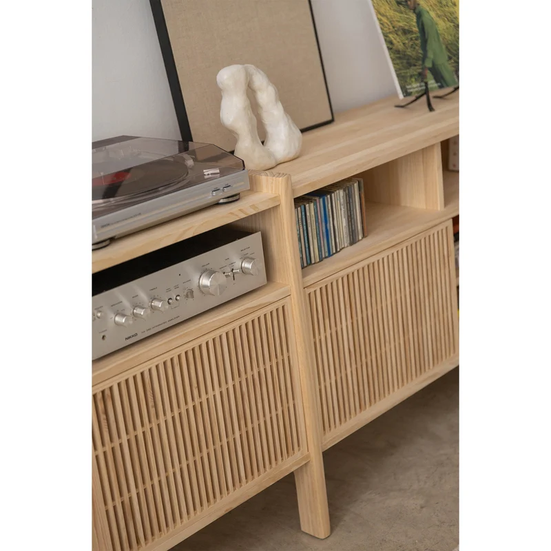 Mesquida large sideboard in solid wood for vinyl records 3 doors 301 cm
