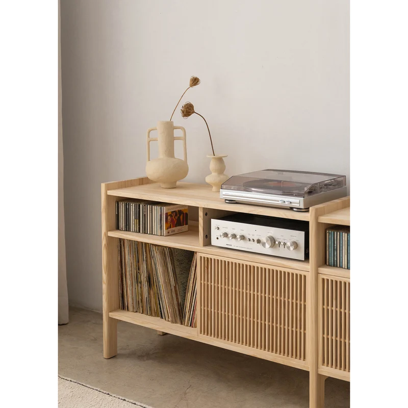 Mesquida large sideboard in solid wood for vinyl records 3 doors 301 cm