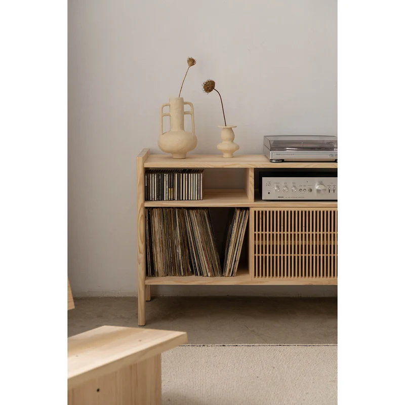 Mesquida large sideboard in solid wood for vinyl records 3 doors 301 cm