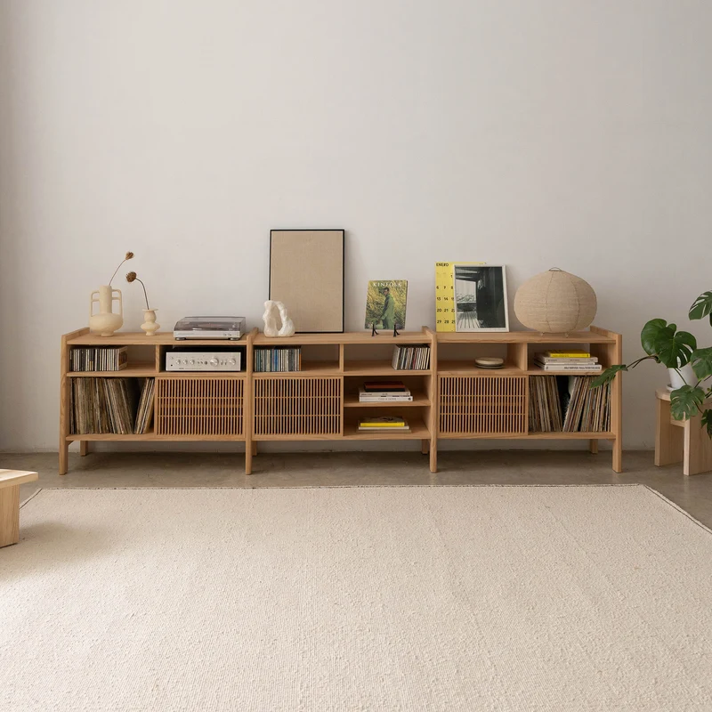Mesquida large sideboard in solid wood for vinyl records 3 doors 301 cm