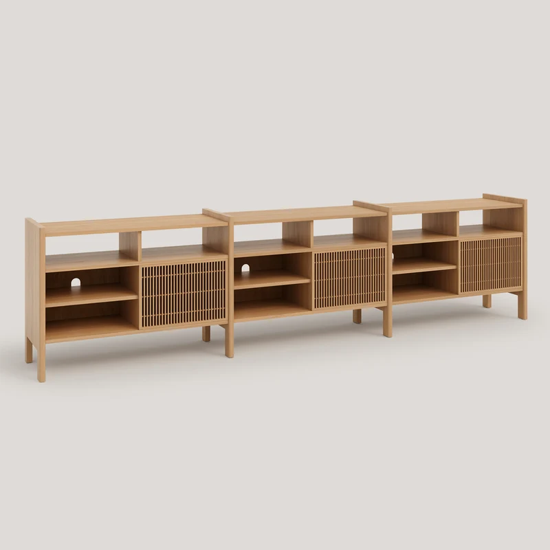 Mesquida large sideboard in solid wood for vinyl records 3 doors 301 cm