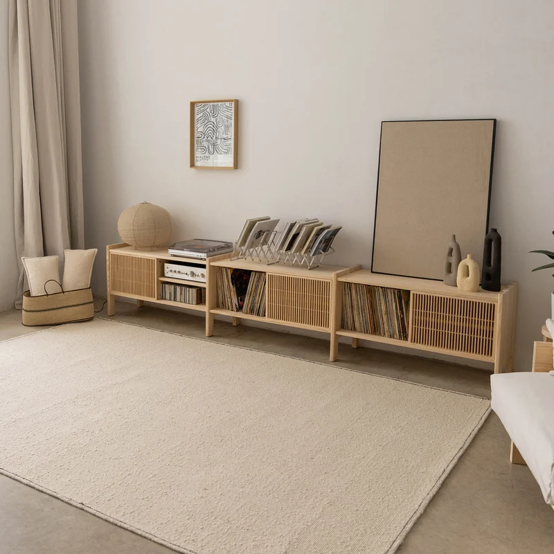 Large Mendia TV furniture in solid wood for vinyl records 3 doors 301 cm
