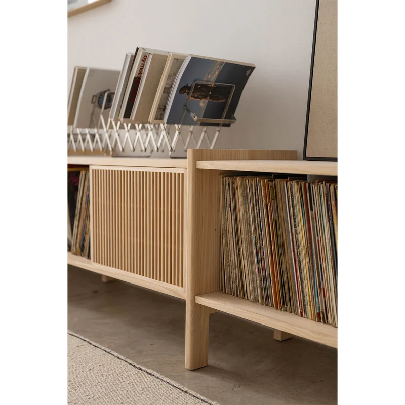 Large Mendia TV furniture in solid wood for vinyl records 3 doors 301 cm