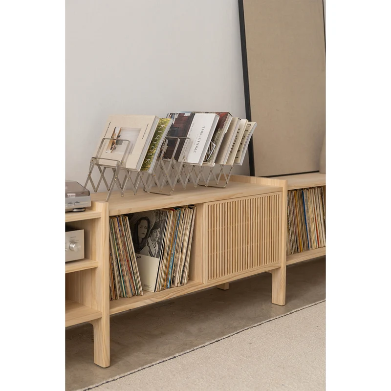 Large Mendia TV furniture in solid wood for vinyl records 3 doors 301 cm