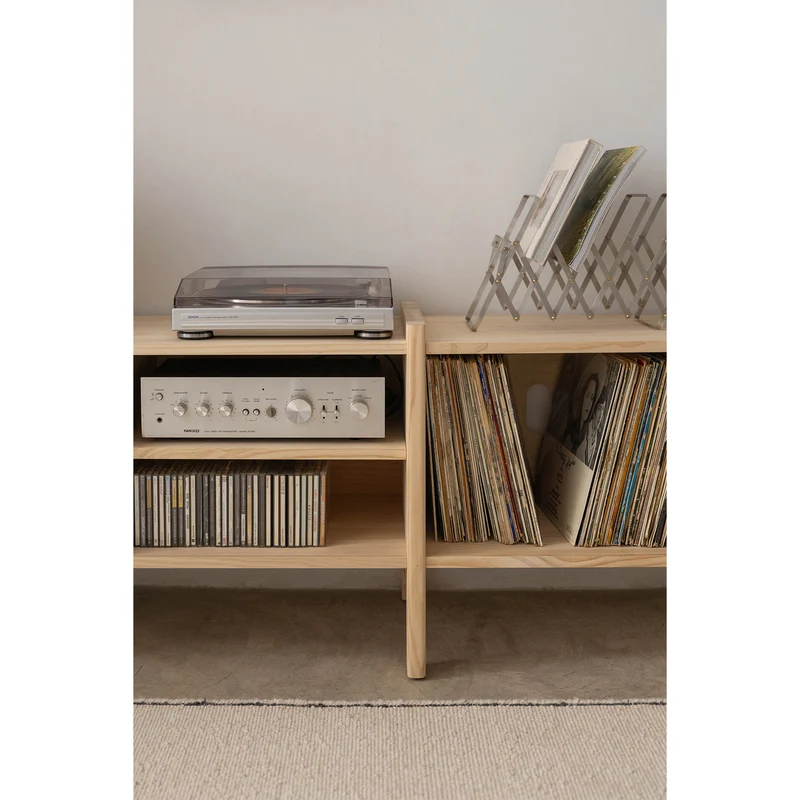 Large Mendia TV furniture in solid wood for vinyl records 3 doors 301 cm