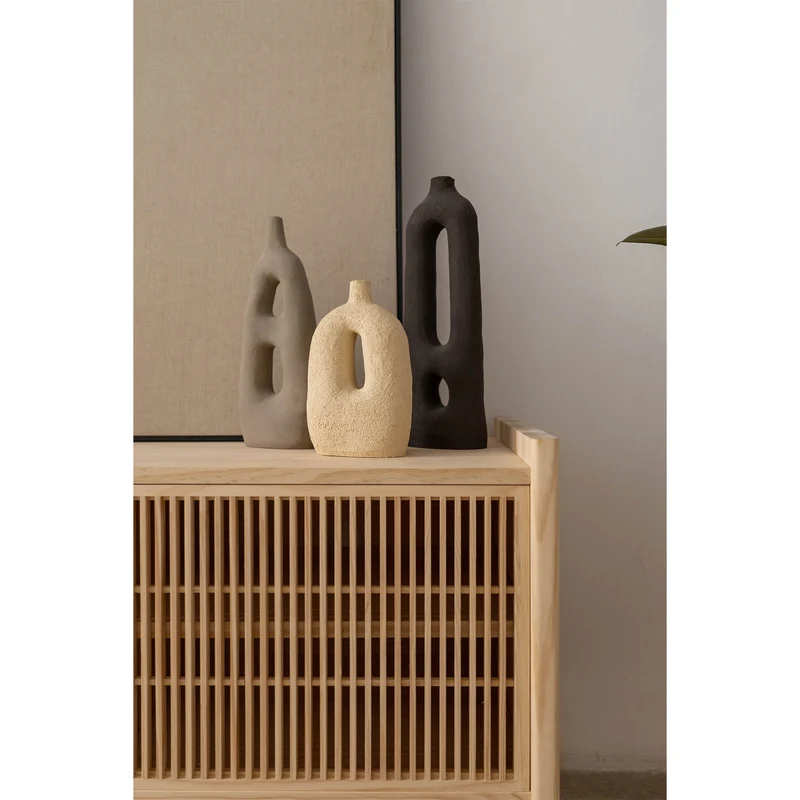 Large Mendia TV furniture in solid wood for vinyl records 3 doors 301 cm