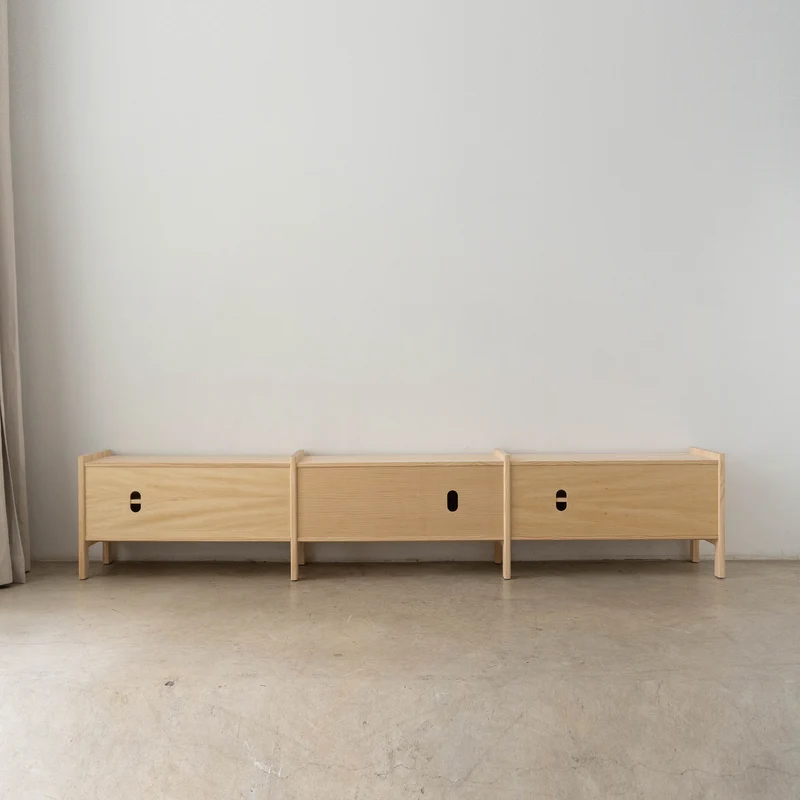 Large Mendia TV furniture in solid wood for vinyl records 3 doors 301 cm