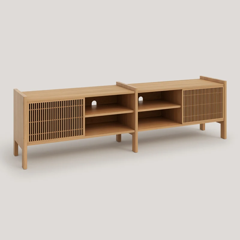 Medium Mendia TV furniture in solid wood for vinyl records 2 doors 201 cm