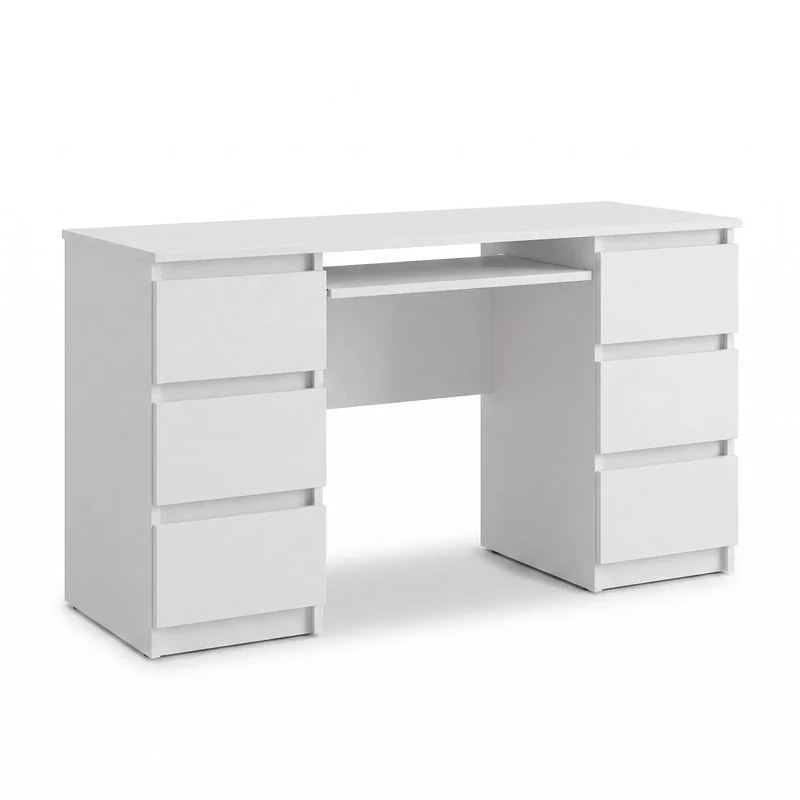 CUBA - Schreibtisch mit 6 Schubladen und Tastaturablage 130cm - Weiß Matt