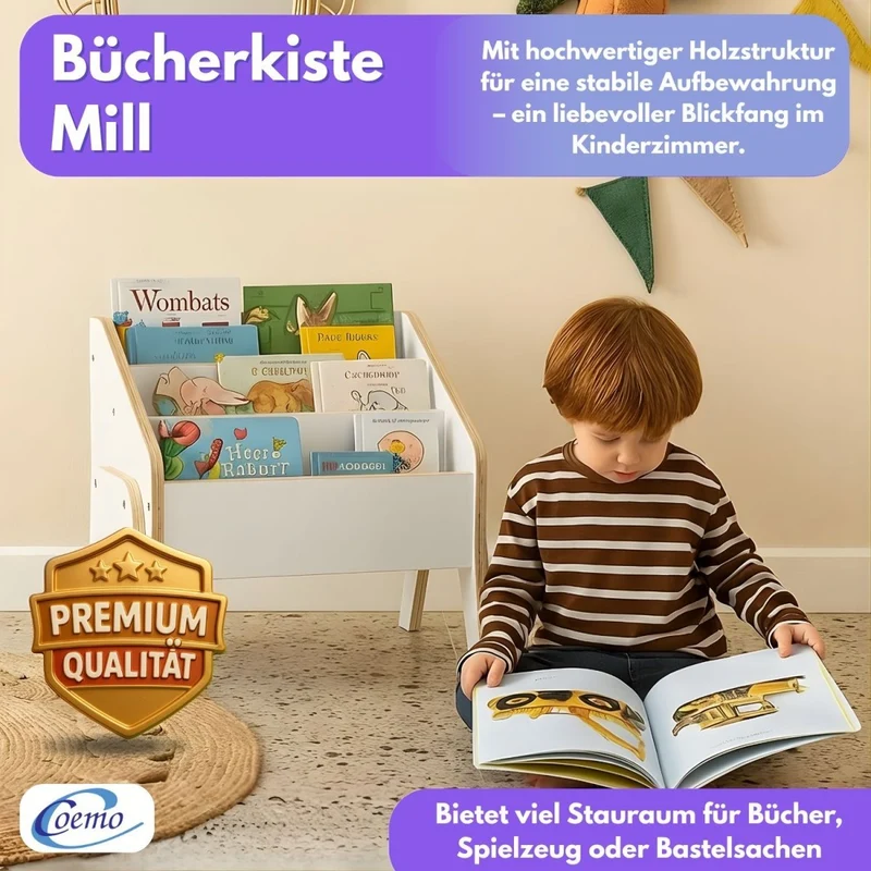 Mein-Regal Bücherbox MILL 55x35x45 cm Bücherregal 3 Fächer