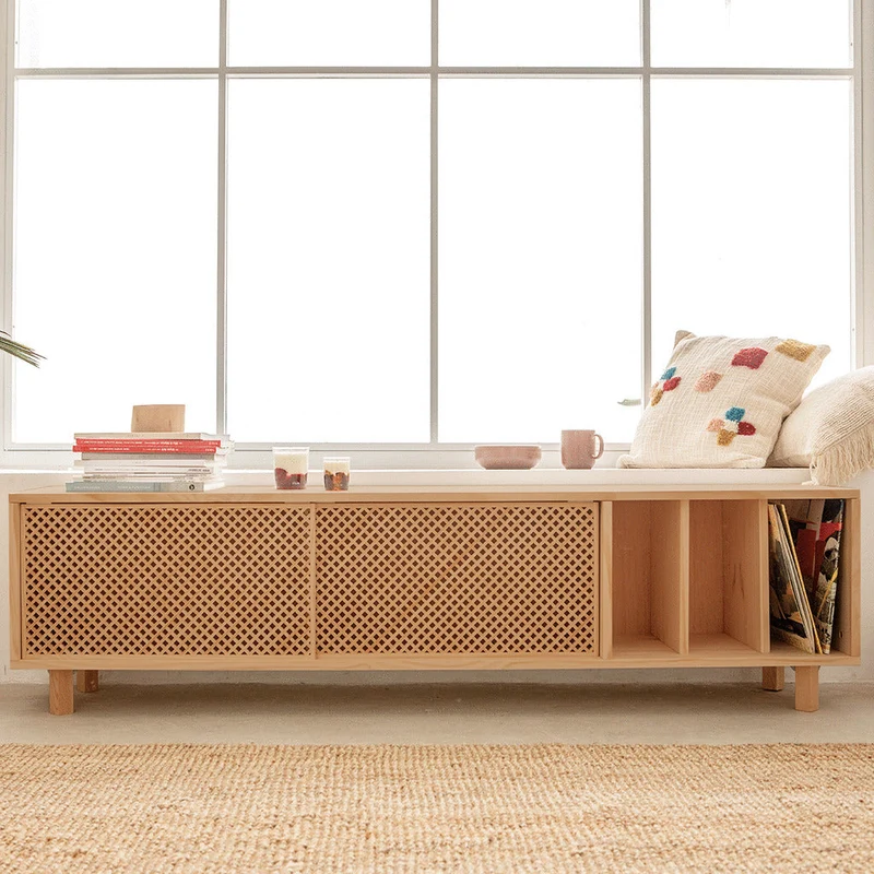 Saura TV stand of pine with 2 lattice doors 170 cm