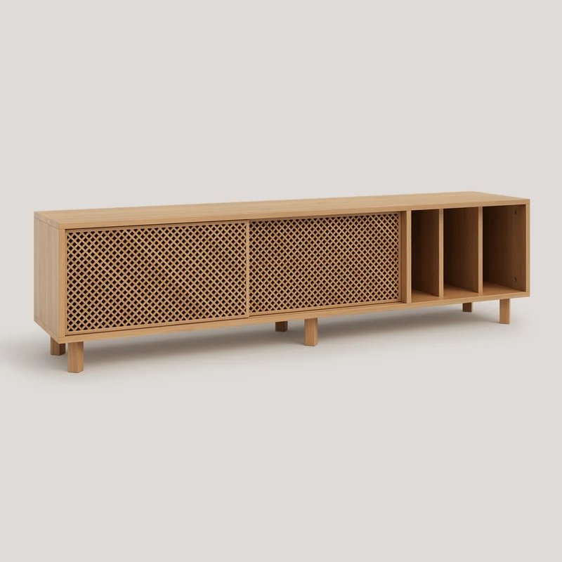 Saura TV stand of pine with 2 lattice doors 170 cm