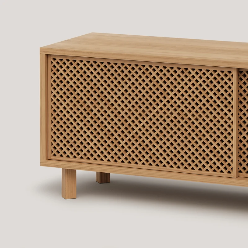 Saura TV stand of pine with 2 lattice doors 170 cm
