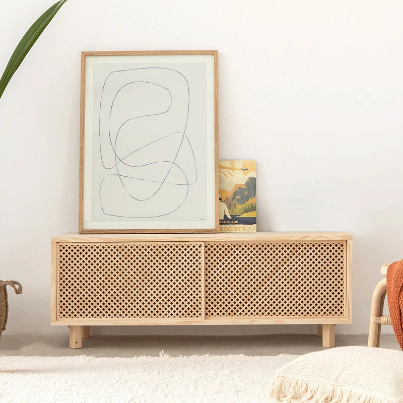 Pola TV stand of pine with 1 or 2 lattice doors 120 cm