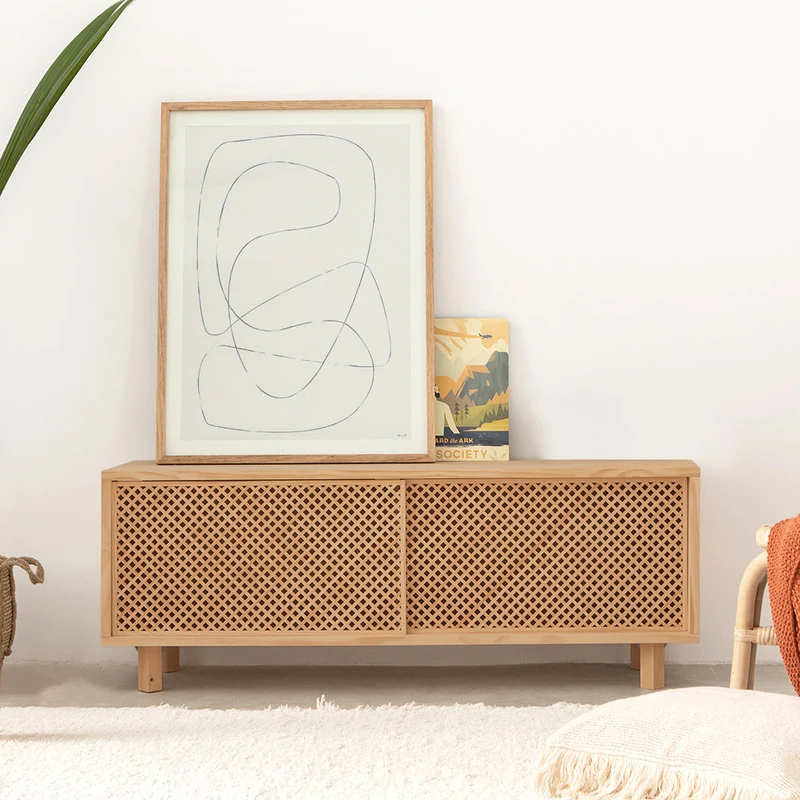 Pola TV stand of pine with 1 or 2 lattice doors 120 cm