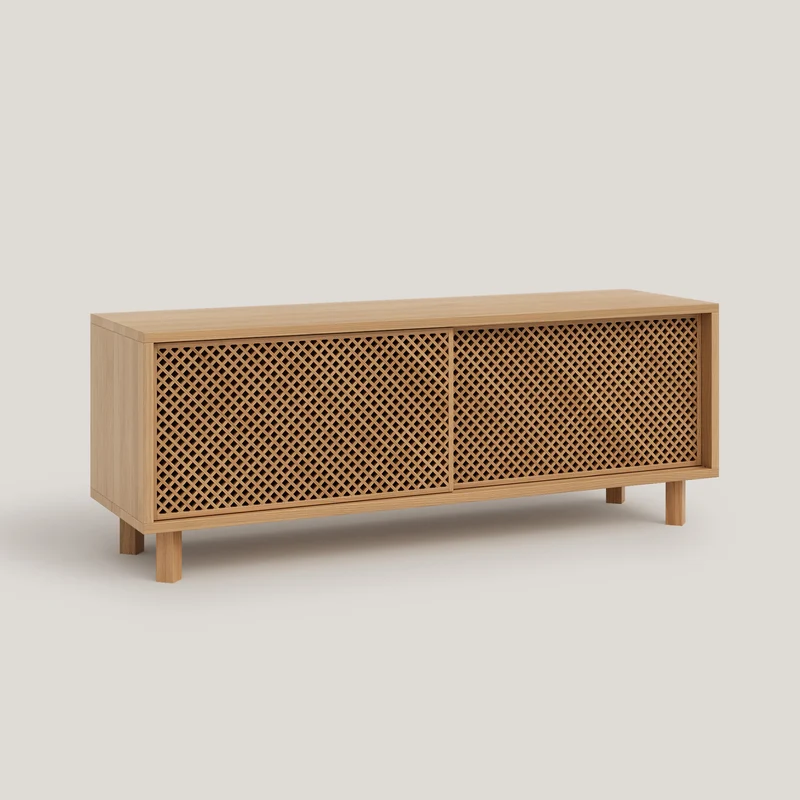 Pola TV stand of pine with 1 or 2 lattice doors 120 cm