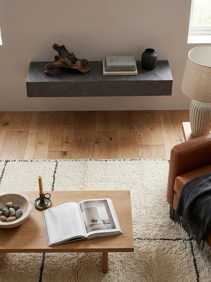 Wandregal Mango Massivholz Steinoptik Rechteckig Modern