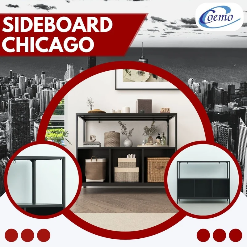 Coemo Sideboard Chicago mit 3 kleinen Fächern und 1 großem Regalfach