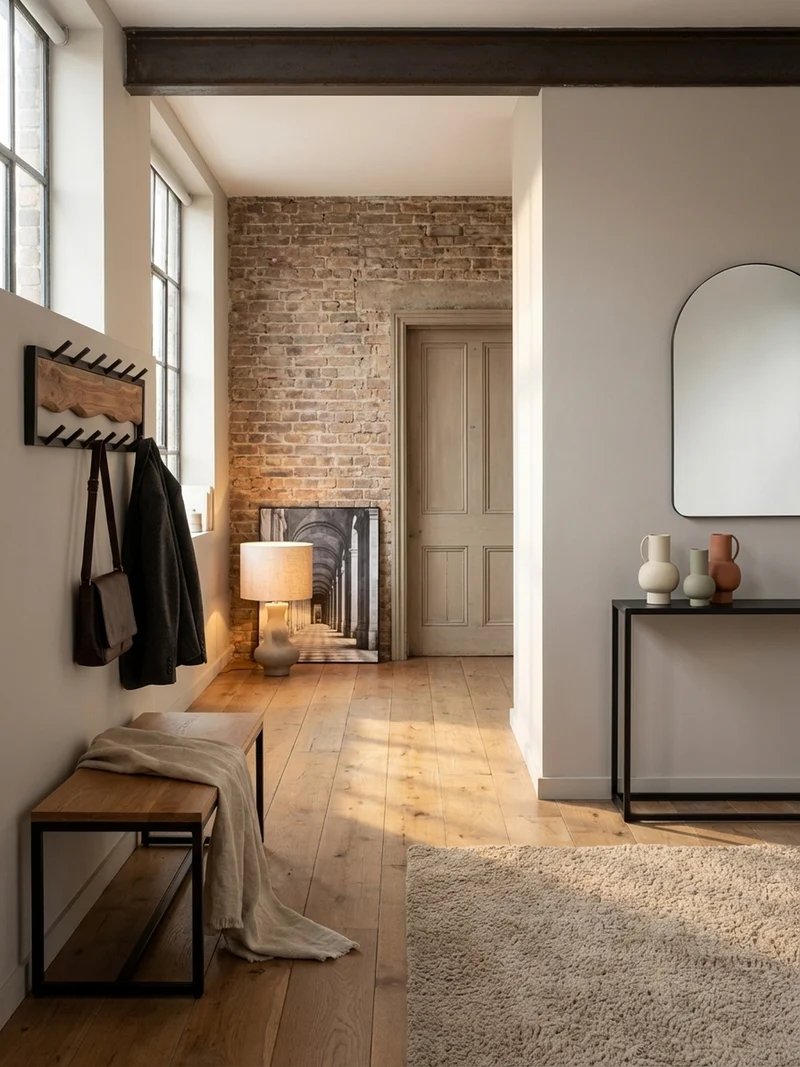 Wandgarderobe Akazie Massivholz Metall Modern 80x20x8 cm mit Wellenmuster