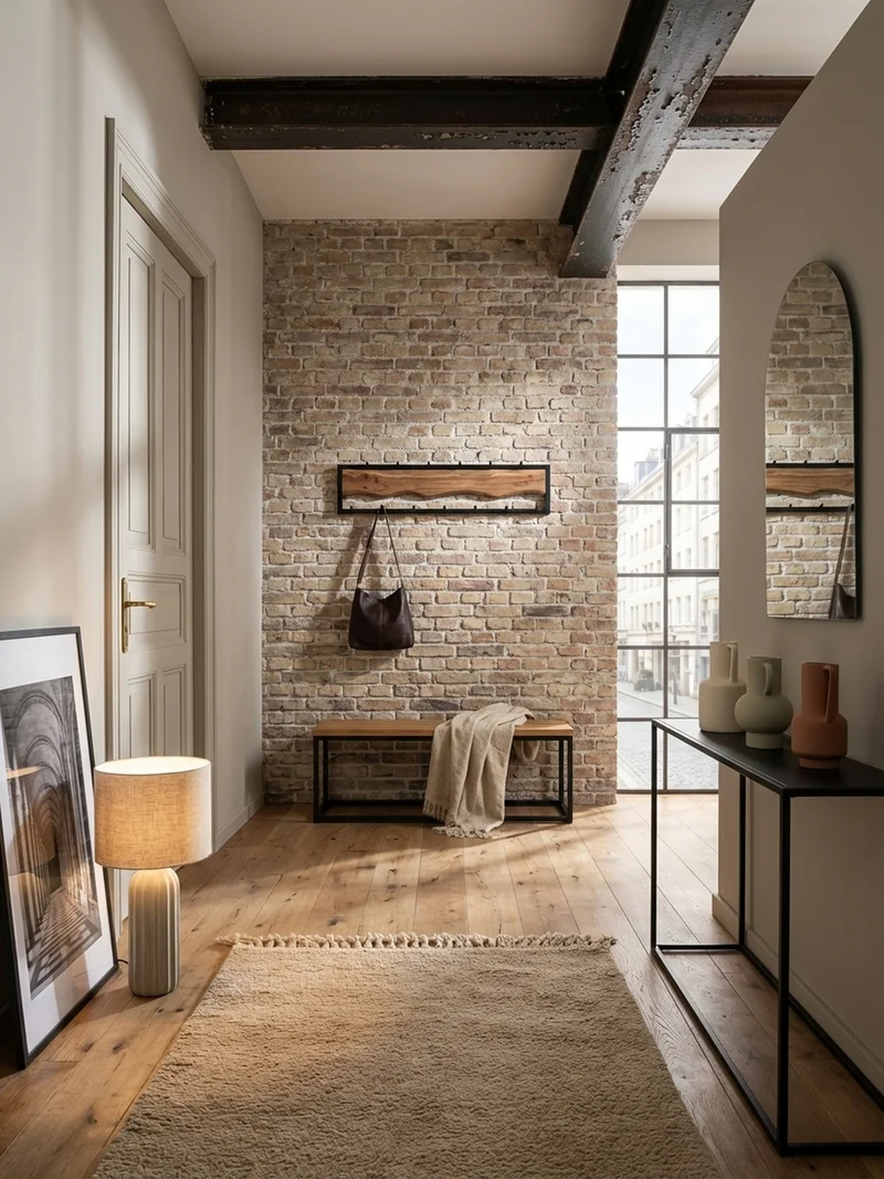 Wandgarderobe Akazie Massivholz Metall Modern 80x20x8 cm mit Wellenmuster