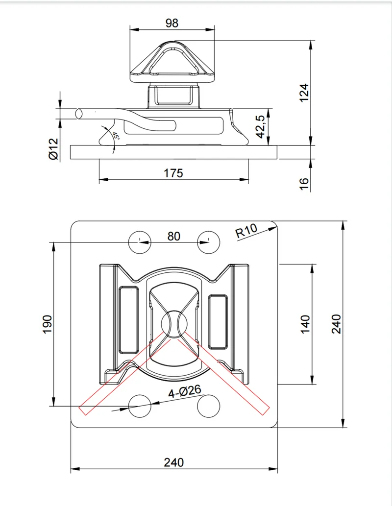 Dovetail Twistlock mit Bodenplatte