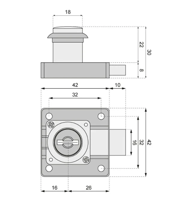 Möbelschloss Zylinder ZB-300/S1 mit Gleichschließung - Verchromt