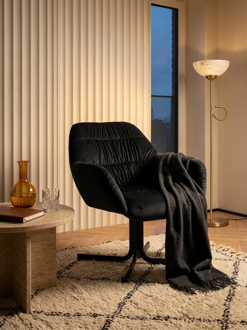 Loungesessel Samt mit Armlehnen und Metallgestell, gepolsterter Schalensitz, 64x68x74 cm