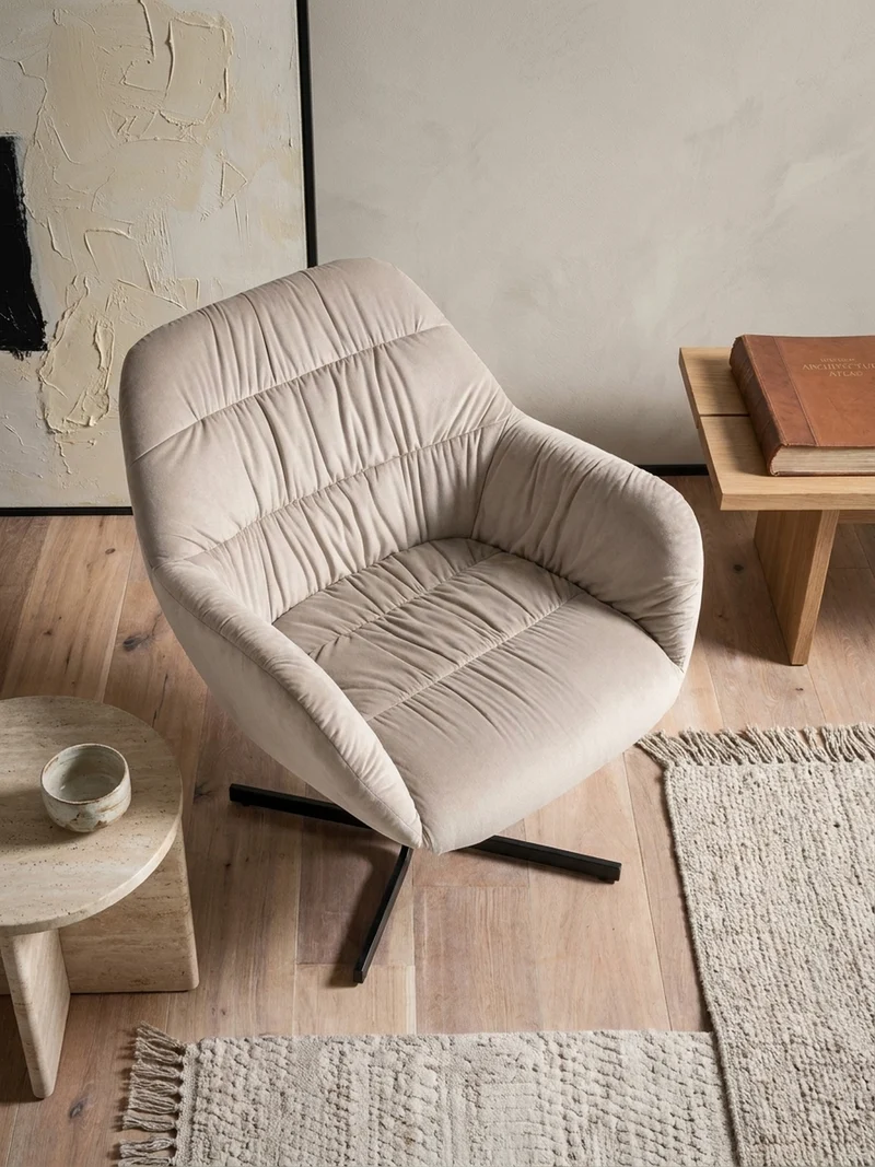 Loungesessel Samt mit Armlehnen und Metallgestell, gepolsterter Schalensitz, 64x68x74 cm