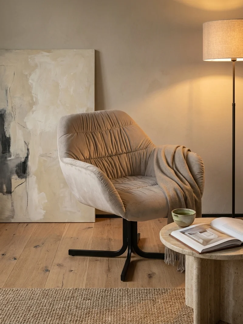Loungesessel Samt mit Armlehnen und Metallgestell, gepolsterter Schalensitz, 64x68x74 cm