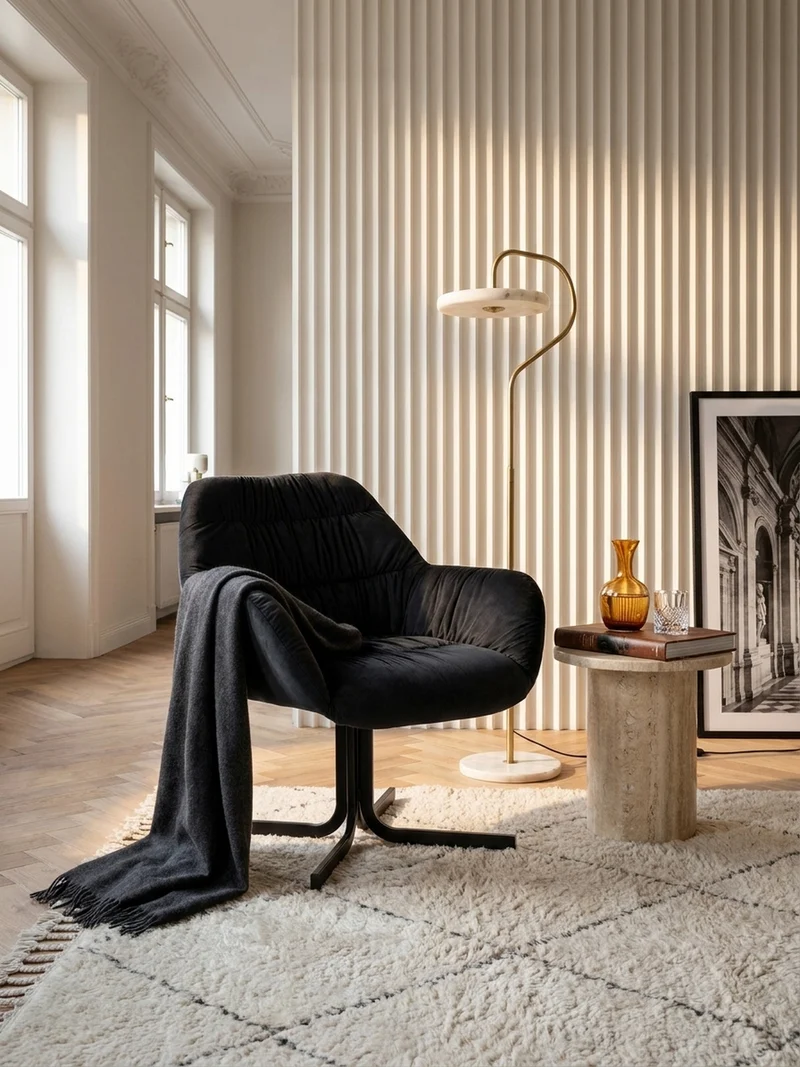 Loungesessel Samt mit Armlehnen und Metallgestell, gepolsterter Schalensitz, 64x68x74 cm