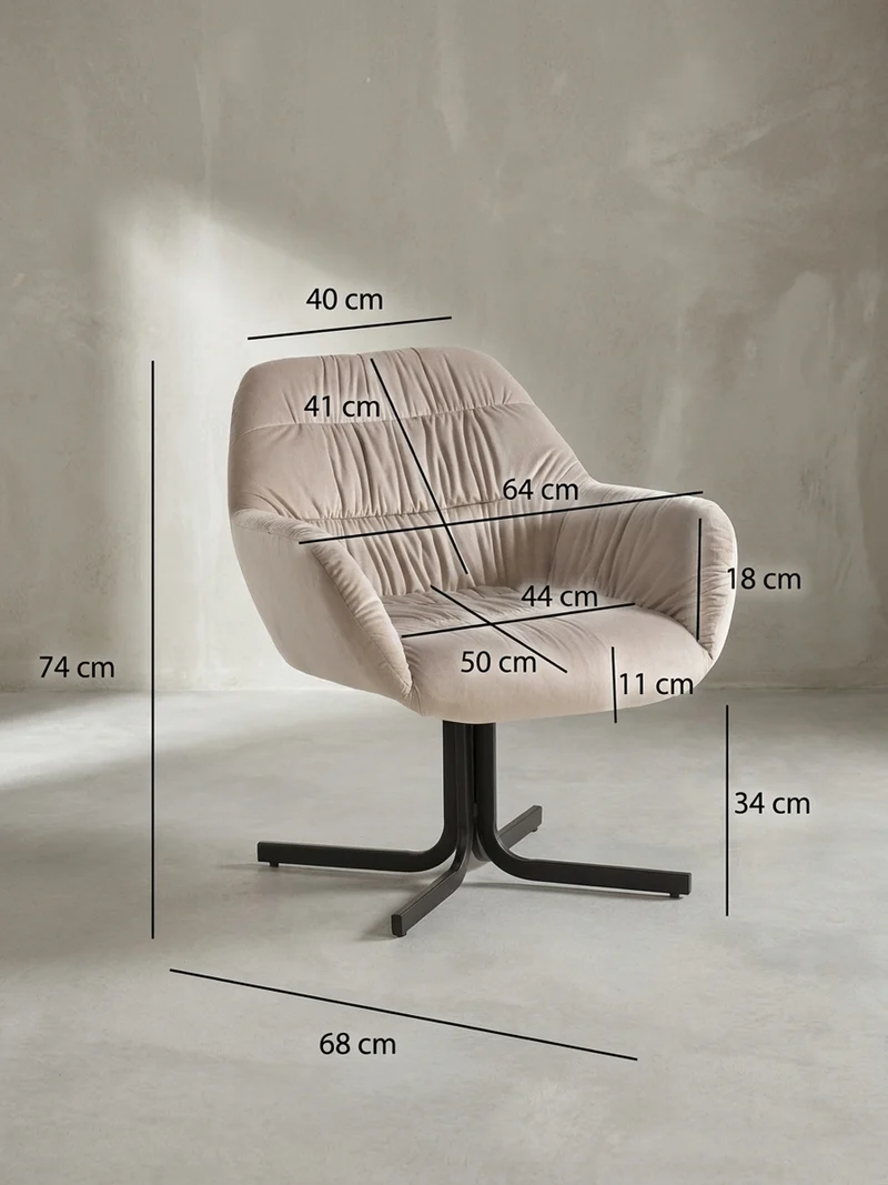Loungesessel Samt mit Armlehnen und Metallgestell, gepolsterter Schalensitz, 64x68x74 cm
