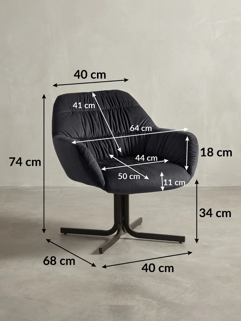 Loungesessel Samt mit Armlehnen und Metallgestell, gepolsterter Schalensitz, 64x68x74 cm