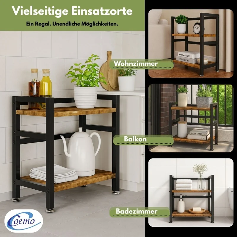 Mein-Regal kompaktes Küchenregal Vintage aus Holz mit Metallrahmen