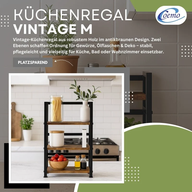 Mein-Regal kompaktes Küchenregal Vintage aus Holz mit Metallrahmen