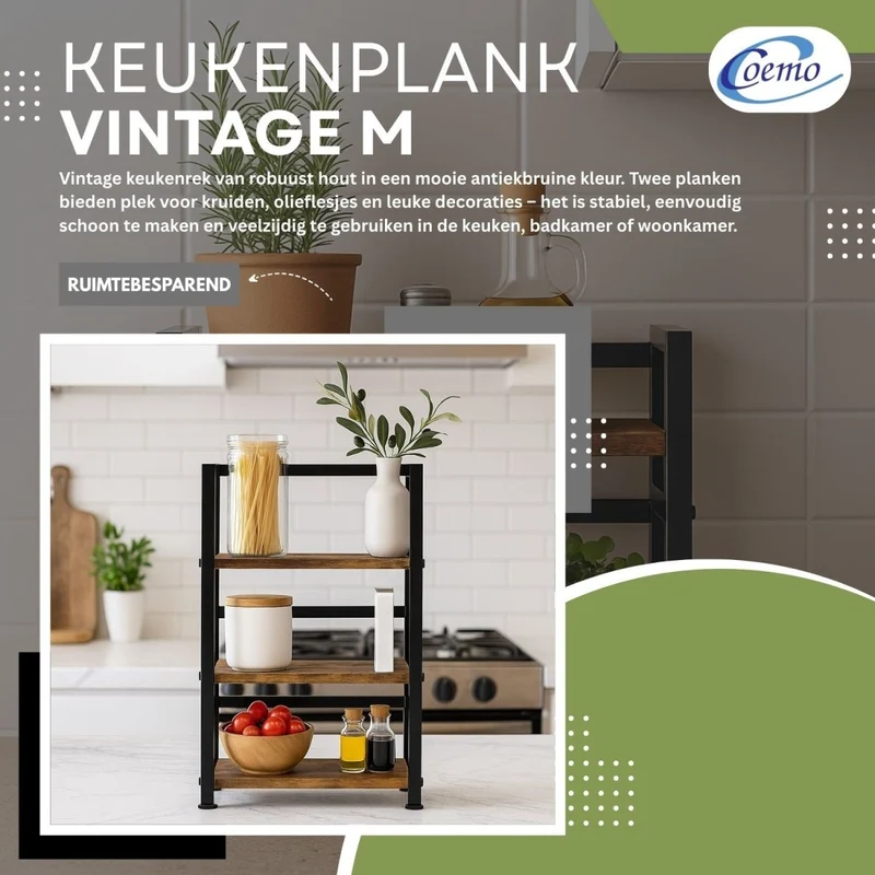 Mein-Regal kompaktes Küchenregal Vintage aus Holz mit Metallrahmen