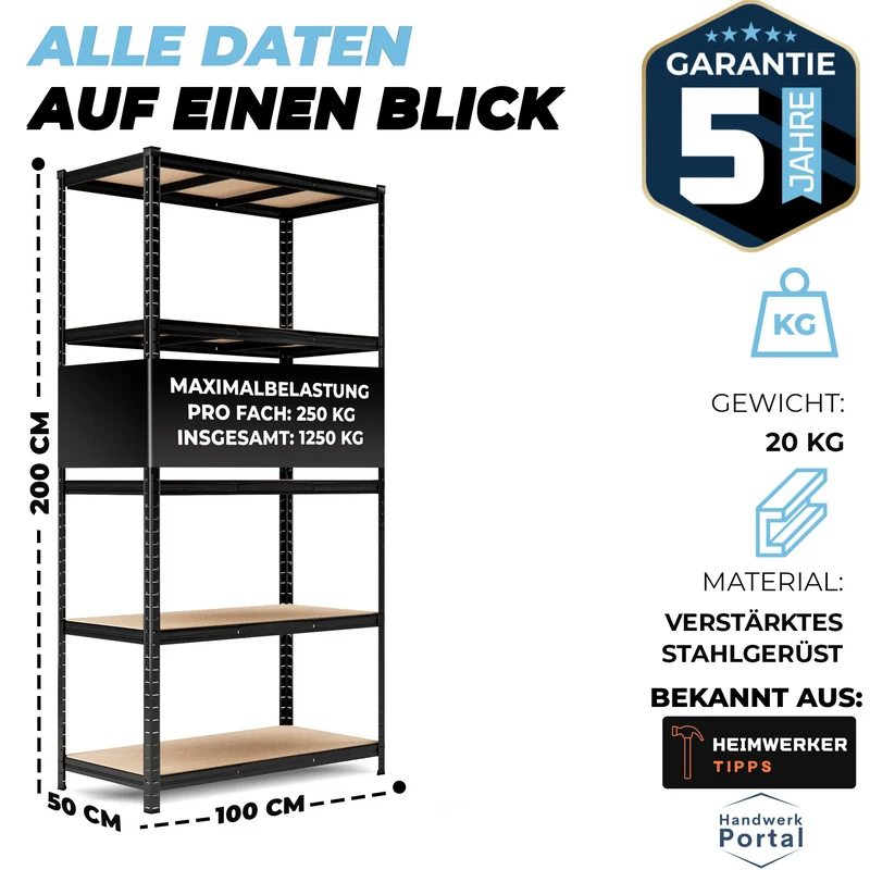 ALLSHELF Schwerlastregal 200x100x50cm