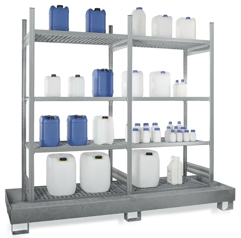 Gefahrstoffregal mit Gitterrosten und Standwanne HxBxT 2000x1060x635 mm - verzinkt