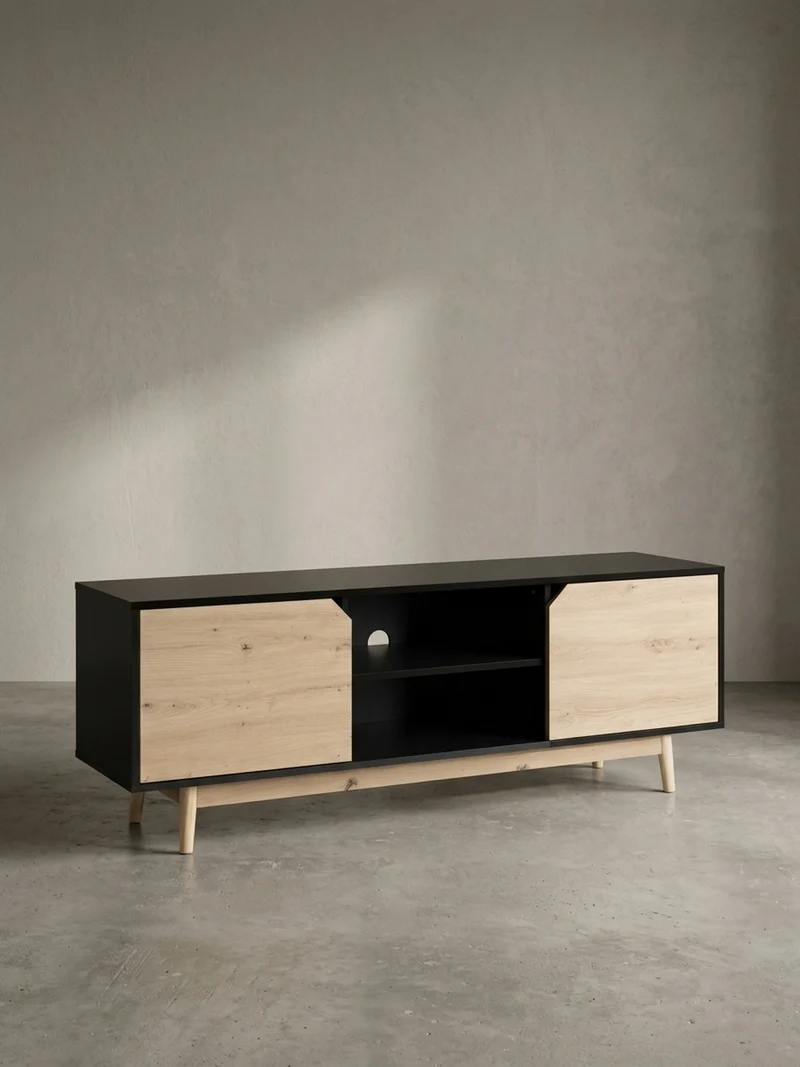 TV-Lowboard mit Eiche-Dekor, 2 Türen, modern