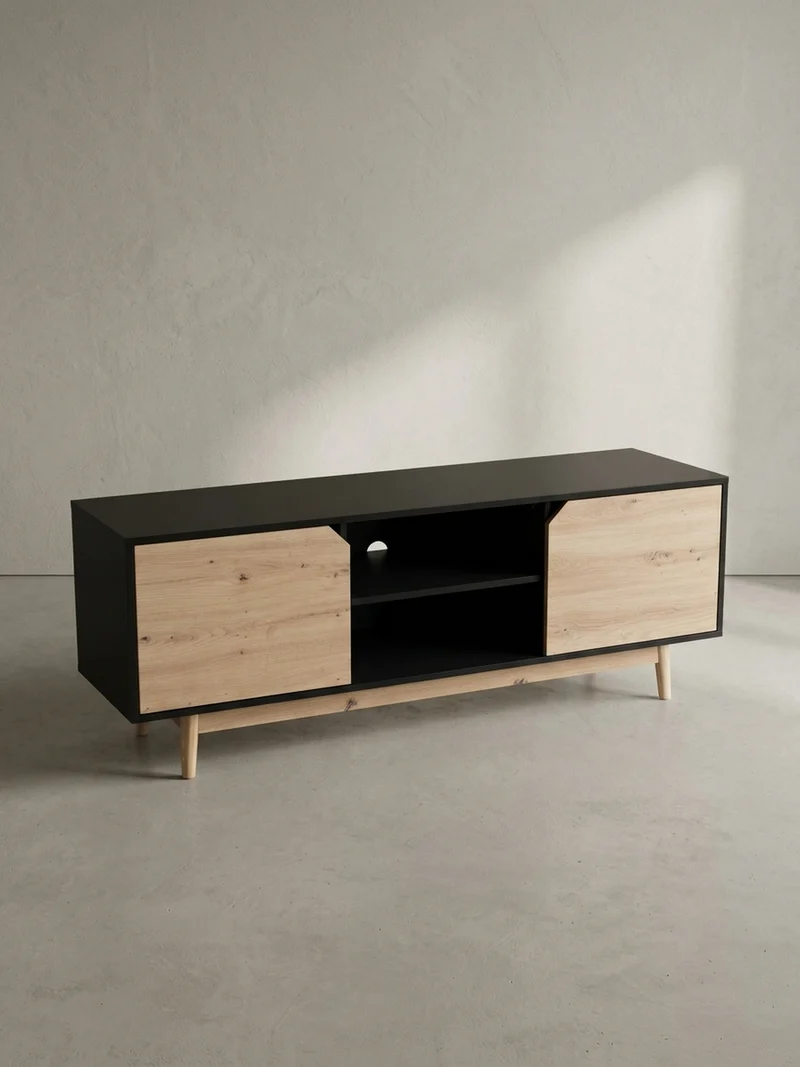 TV-Lowboard mit Eiche-Dekor, 2 Türen, modern