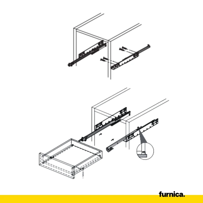 Soft-Close Unterflurführungen Schubladenschienen 250mm - 550mm