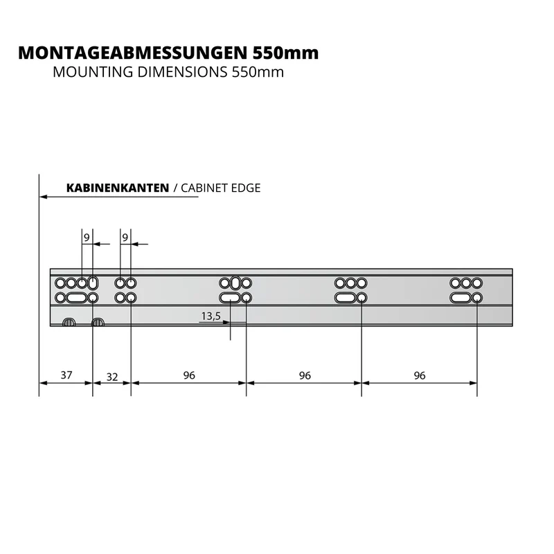 Soft-Close Unterflurführungen Schubladenschienen, Vollauszug 250mm - 600mm