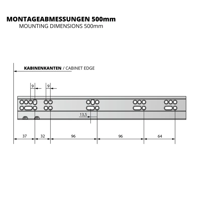 Soft-Close Unterflurführungen Schubladenschienen, Vollauszug 250mm - 600mm